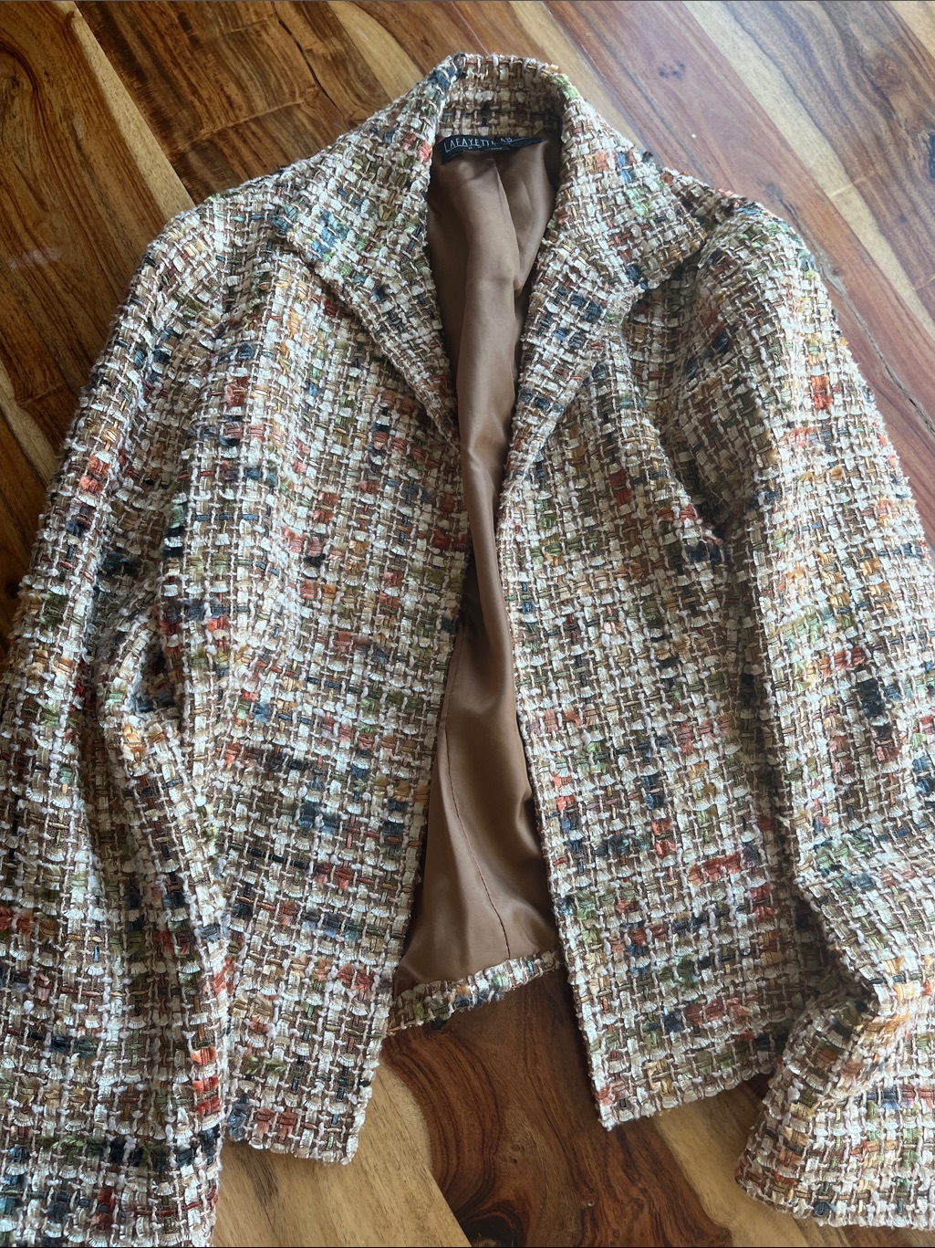 Lafayette 148 Wool Tweed Printed Open Front Blazer Brown